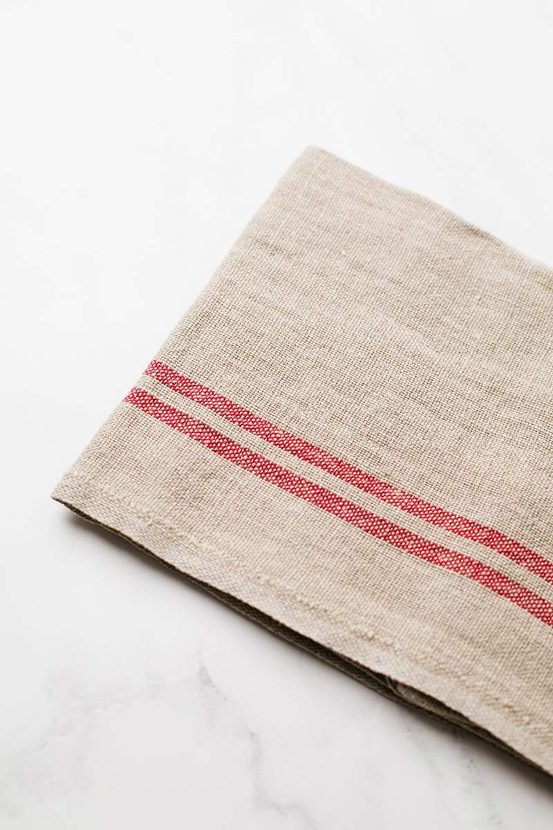 Charvet Editions Tea Towel Red Stripe On natural